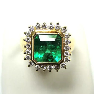 Raphaels Colombian Emerald Engagement Ring 3.58 TCW in 18K Yellow Gold Size 7